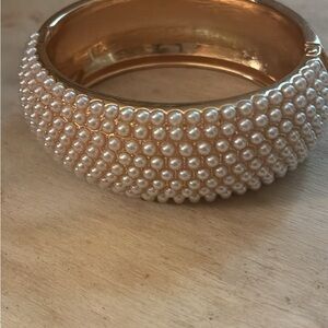 Luxurious Pearl and Gold Bangle Bracelet